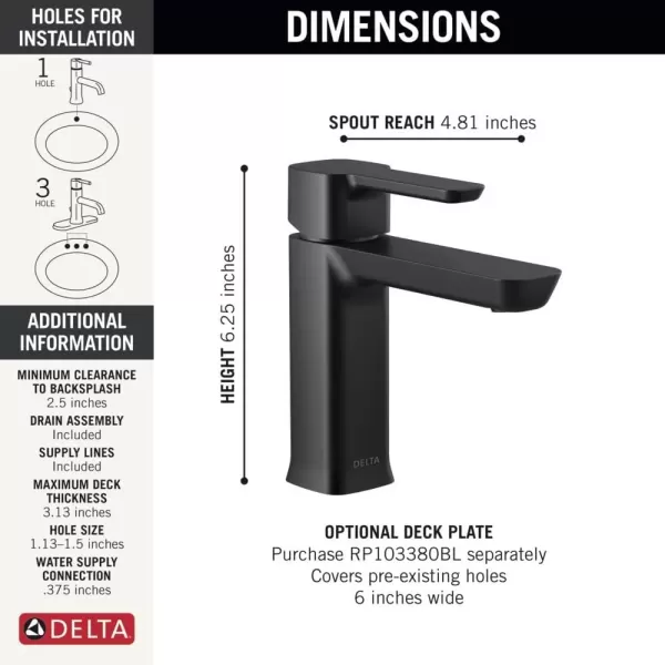 imageDELTA 581LFBLGPMPP Modern Bathroom Faucet 10 GPM Water Flow Matte BlackMatte Black