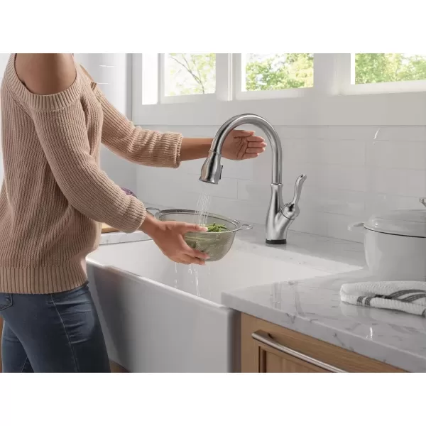 imageDELTA 9178TLBLDST Leland Kitchen Faucet Touch  Touchless Matte BlackArctic Stainless