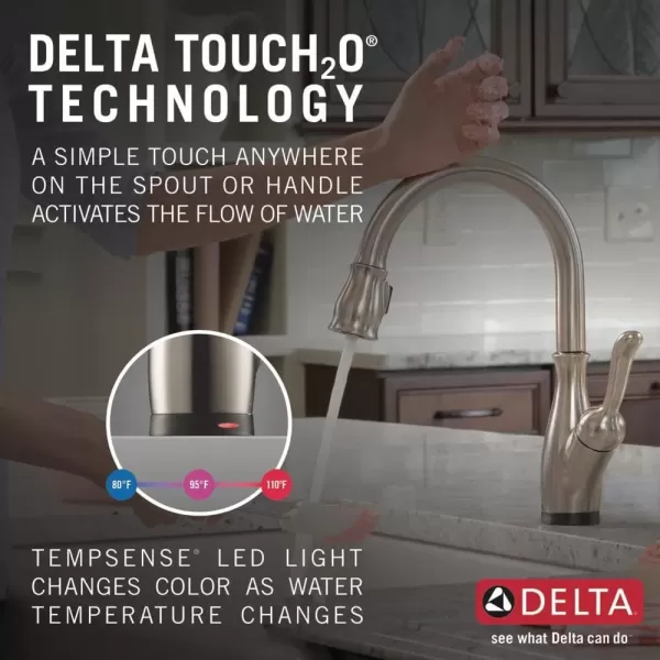 imageDELTA 9178TLDST Leland Kitchen Faucet Touch  Touchless ChromeSpotShield Stainless