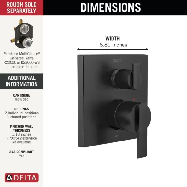 imageDELTA FAUCET T24867RB Venetian Bronze Ara Angular Modern Monitor 14 Series Valve Trim with 3Setting Integrated DiverterMatte Black