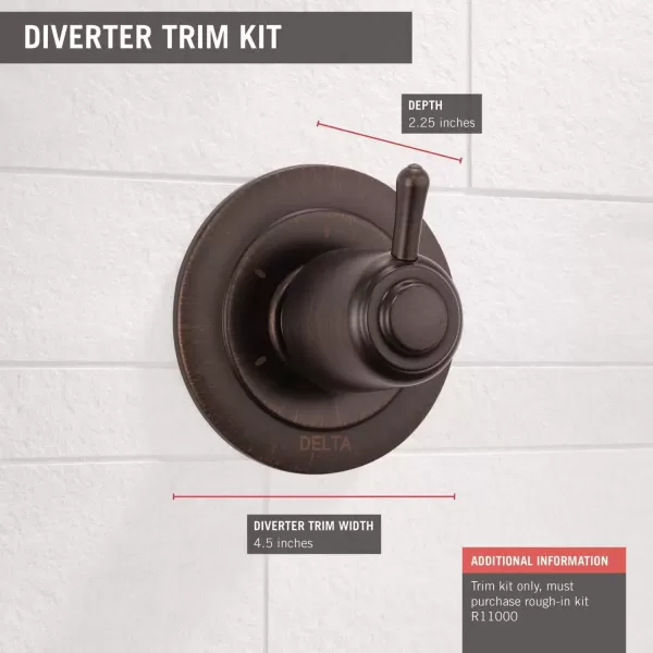 imageDelta Faucet 3Setting Shower Handle Diverter Trim Kit Diverter Valve Trim Kit Oil Rubbed Bronze 3 Way Shower Diverter Delta Diverter Trim Venetian Bronze T11800RB Valve Not IncludedVenetian Bronze
