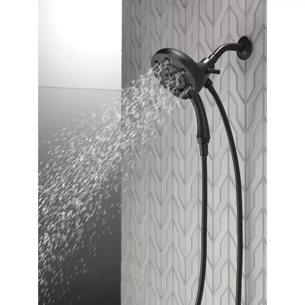 imageDelta Faucet 4Spray In2ition 2in1 Dual Shower Head with HandHeld Spray H2Okinetic Black Shower Head with Hose Showerheads Handheld Shower Heads Magnetic Docking Matte Black 58472BLMatte Black