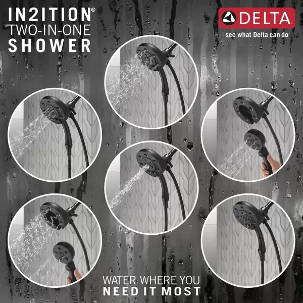 imageDelta Faucet 4Spray In2ition 2in1 Dual Shower Head with HandHeld Spray H2Okinetic Black Shower Head with Hose Showerheads Handheld Shower Heads Magnetic Docking Matte Black 58472BLMatte Black