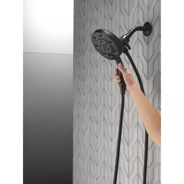 imageDelta Faucet 4Spray In2ition 2in1 Dual Shower Head with HandHeld Spray H2Okinetic Black Shower Head with Hose Showerheads Handheld Shower Heads Magnetic Docking Matte Black 58472BLMatte Black