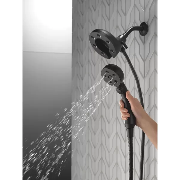 imageDelta Faucet 4Spray In2ition 2in1 Dual Shower Head with HandHeld Spray H2Okinetic Black Shower Head with Hose Showerheads Handheld Shower Heads Magnetic Docking Matte Black 58472BLMatte Black