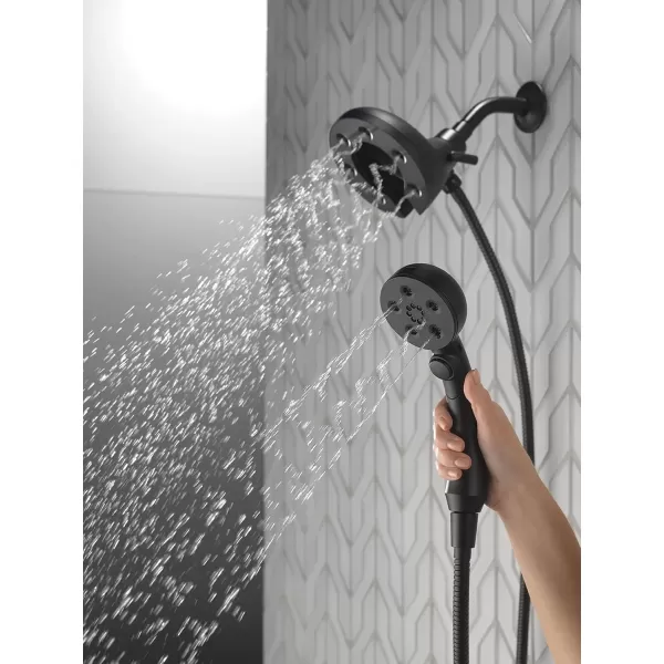 imageDelta Faucet 4Spray In2ition 2in1 Dual Shower Head with HandHeld Spray H2Okinetic Black Shower Head with Hose Showerheads Handheld Shower Heads Magnetic Docking Matte Black 58472BLMatte Black