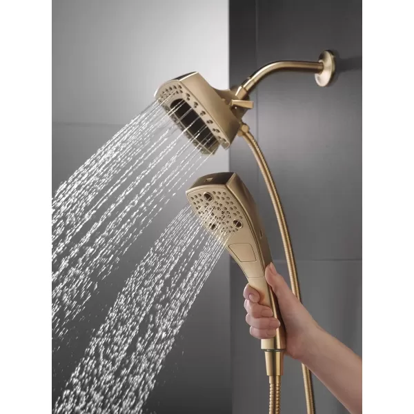 imageDelta Faucet 5Setting In2ition 2in1 Dual Hand Held Shower Head with Hose Gold Shower Head Handheld Combo Magnetic Docking Handheld Shower Head 25 GPM Champagne Bronze 58474CZ25