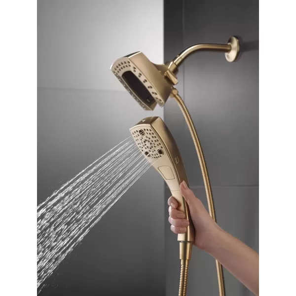 imageDelta Faucet 5Setting In2ition 2in1 Dual Hand Held Shower Head with Hose Gold Shower Head Handheld Combo Magnetic Docking Handheld Shower Head 25 GPM Champagne Bronze 58474CZ25