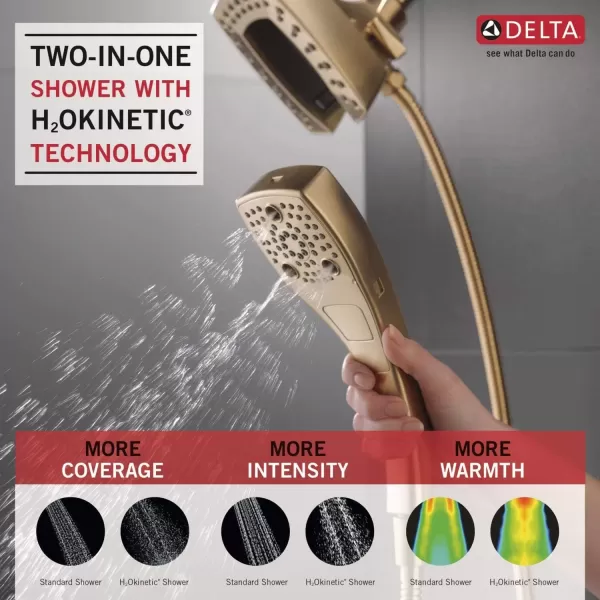 imageDelta Faucet 5Setting In2ition 2in1 Dual Hand Held Shower Head with Hose Gold Shower Head Handheld Combo Magnetic Docking Handheld Shower Head 25 GPM Champagne Bronze 58474CZ25
