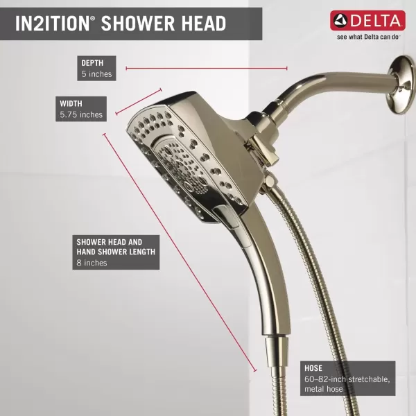 imageDelta Faucet 5Setting In2ition 2in1 Dual Hand Held Shower Head with Hose Oil Rubbed Bronze Shower Head Handheld Combo Magnetic Docking Handheld Shower Head 25 GPM Venetian Bronze 58474RB25Polished Nickel