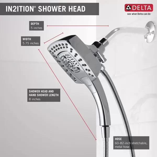 imageDelta Faucet 5Spray In2ition Dual Shower Head with HandHeld Spray H2Okinetic Chrome Shower Head with Hose Showerheads Magnetic Docking Lumicoat Chrome 58474PR25