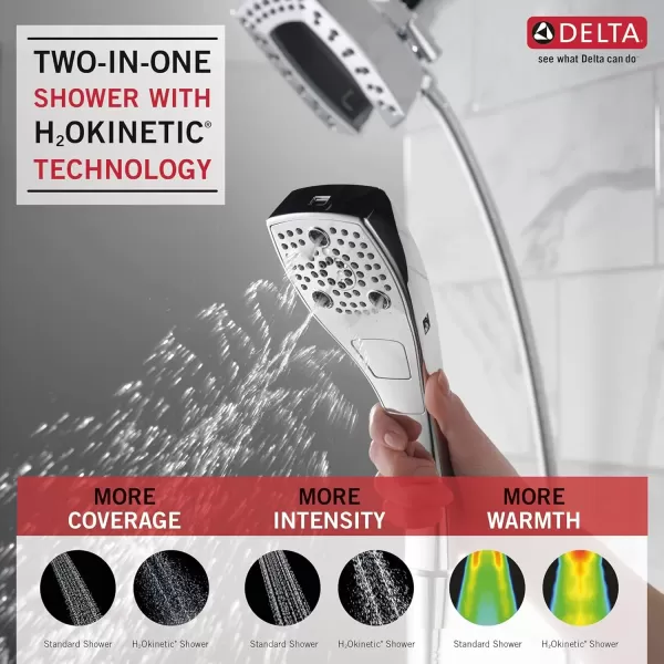 imageDelta Faucet 5Spray In2ition Dual Shower Head with HandHeld Spray H2Okinetic Chrome Shower Head with Hose Showerheads Magnetic Docking Lumicoat Chrome 58474PR25