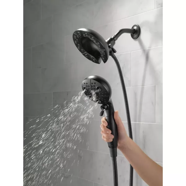 imageDelta Faucet 5Spray In2ition Dual Shower Head with Handheld Spray H2Okinetic Matte Black Shower Head with Hose Showerheads Handheld Shower Heads Magnetic Docking Matte Black 58480BLPKMatte Black