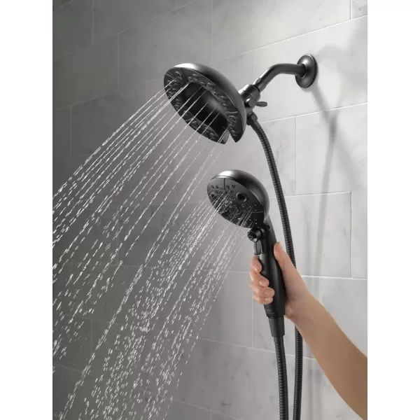 imageDelta Faucet 5Spray In2ition Dual Shower Head with Handheld Spray H2Okinetic Matte Black Shower Head with Hose Showerheads Handheld Shower Heads Magnetic Docking Matte Black 58480BLPKMatte Black
