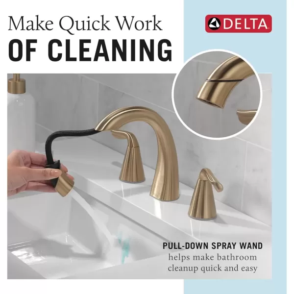 imageDelta Faucet Arvo PullDown Widespread Bathroom Faucet Brushed Nickel Bathroom Sink Faucet Bathroom Faucet with Pull Out Sprayer 3Hole Bathroom Faucet SpotShield Nickel 35840LFSPPDChampagne Bronze