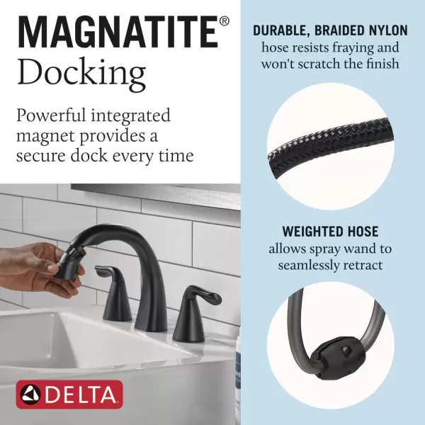 imageDelta Faucet Arvo PullDown Widespread Bathroom Faucet Brushed Nickel Bathroom Sink Faucet Bathroom Faucet with Pull Out Sprayer 3Hole Bathroom Faucet SpotShield Nickel 35840LFSPPDMatte Black