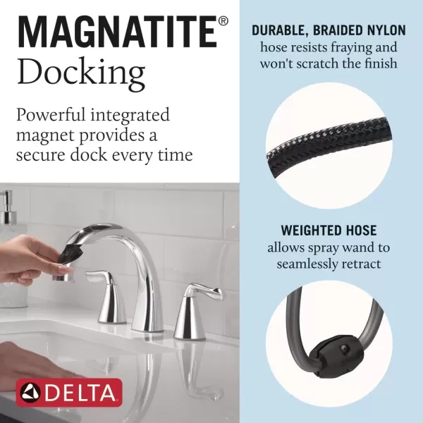 imageDelta Faucet Arvo PullDown Widespread Bathroom Faucet Brushed Nickel Bathroom Sink Faucet Bathroom Faucet with Pull Out Sprayer 3Hole Bathroom Faucet SpotShield Nickel 35840LFSPPDChrome