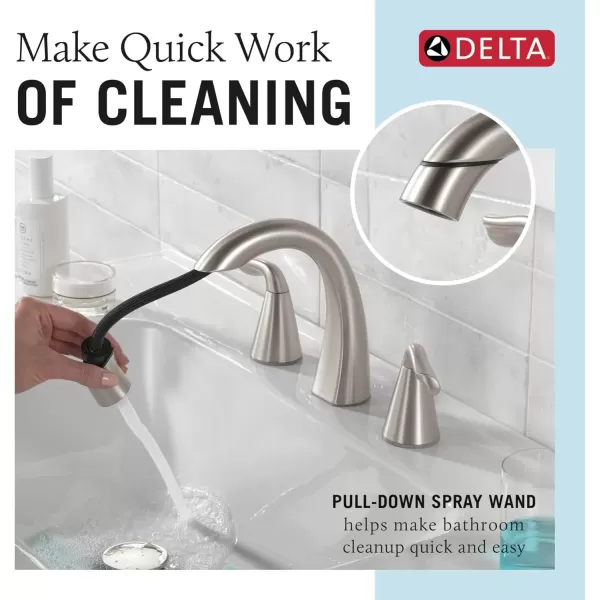 imageDelta Faucet Arvo PullDown Widespread Bathroom Faucet Brushed Nickel Bathroom Sink Faucet Bathroom Faucet with Pull Out Sprayer 3Hole Bathroom Faucet SpotShield Nickel 35840LFSPPDSpotshield Brushed Nickel
