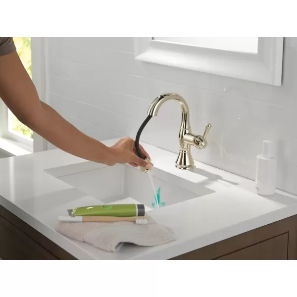 imageDelta Faucet Cassidy Pull Down Bathroom Faucet Bathroom Pull Out Faucet Chrome Single Hole Bathroom Faucet with Pull Down Sprayer Bathroom Sink Faucet with Magnetic Docking Chrome 597PDDSTPolished Nickel