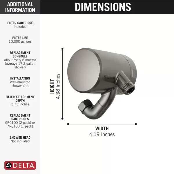 imageDelta Faucet Clarifi Premium Shower Filter Attachment with Filter Shower Water Filter Shower Head Filter Matte Black 5SF100BLBlack Stainless
