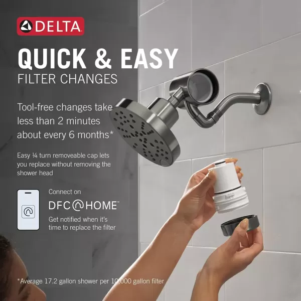 imageDelta Faucet Clarifi Premium Shower Filter Attachment with Filter Shower Water Filter Shower Head Filter Matte Black 5SF100BLBlack Stainless