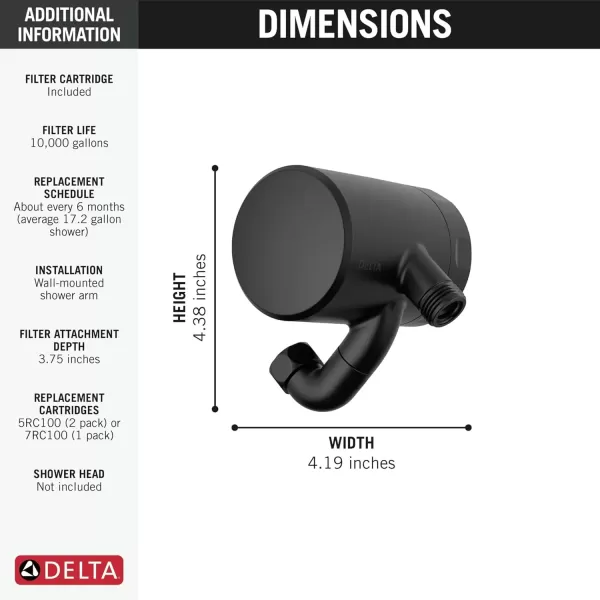 imageDelta Faucet Clarifi Premium Shower Filter Attachment with Filter Shower Water Filter Shower Head Filter Matte Black 5SF100BLMatte Black