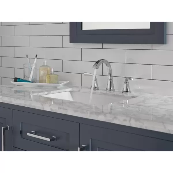 imageDelta Faucet Geist Widespread Bathroom Faucet 3 Hole Matte Black Bathroom Faucet Bathroom Sink Faucet Bathroom Faucets for Sink 3 Hole Drain Assembly Included Matte Black 35864LFBLChrome
