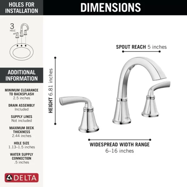 imageDelta Faucet Geist Widespread Bathroom Faucet 3 Hole Matte Black Bathroom Faucet Bathroom Sink Faucet Bathroom Faucets for Sink 3 Hole Drain Assembly Included Matte Black 35864LFBLChrome
