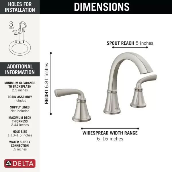 imageDelta Faucet Geist Widespread Bathroom Faucet 3 Hole Matte Black Bathroom Faucet Bathroom Sink Faucet Bathroom Faucets for Sink 3 Hole Drain Assembly Included Matte Black 35864LFBLSpotShield