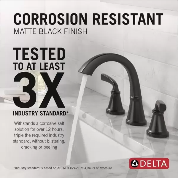 imageDelta Faucet Geist Widespread Bathroom Faucet 3 Hole Matte Black Bathroom Faucet Bathroom Sink Faucet Bathroom Faucets for Sink 3 Hole Drain Assembly Included Matte Black 35864LFBLMatte Black