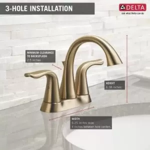 imageDelta Faucet Lahara Gold Bathroom Faucet Centerset Bathroom Faucet Diamond Seal Technology Metal Drain Assembly Champagne Bronze 2538CZMPUDSTChampagne Bronze