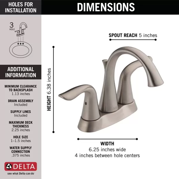 imageDelta Faucet Lahara Gold Bathroom Faucet Centerset Bathroom Faucet Diamond Seal Technology Metal Drain Assembly Champagne Bronze 2538CZMPUDSTStainless