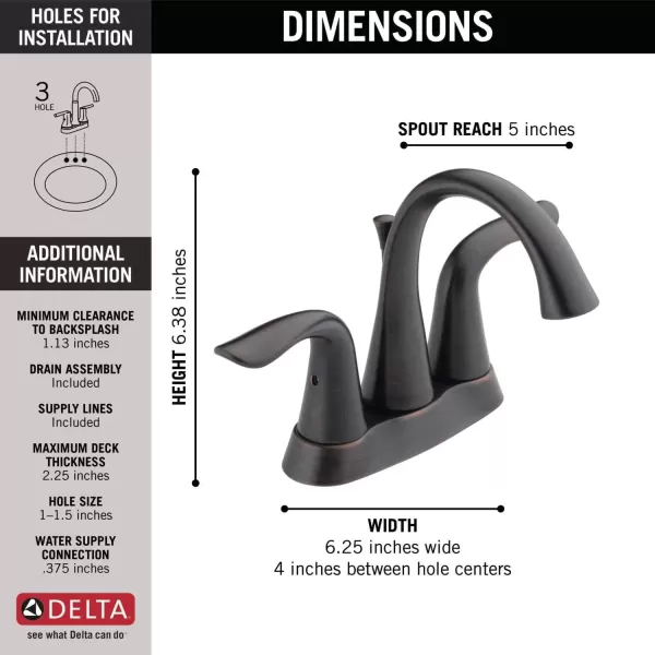 imageDelta Faucet Lahara Gold Bathroom Faucet Centerset Bathroom Faucet Diamond Seal Technology Metal Drain Assembly Champagne Bronze 2538CZMPUDSTVenetian Bronze