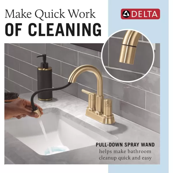 imageDelta Faucet Nicoli PullDown Centerset Bathroom Faucet Black and Gold Bathroom Sink Faucet Bathroom Faucet with Pull Out Sprayer 3Hole Bathroom Faucet Matte BlackChampagne Bronze 25749LFGZPDChampagne Bronze