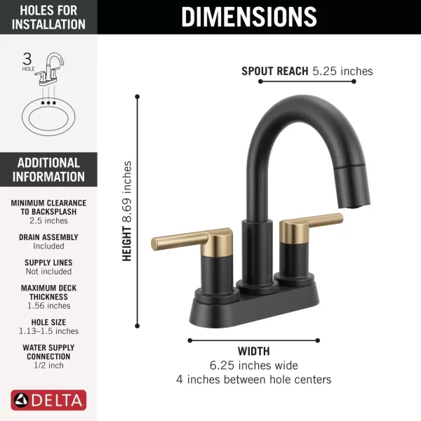 imageDelta Faucet Nicoli PullDown Centerset Bathroom Faucet Black and Gold Bathroom Sink Faucet Bathroom Faucet with Pull Out Sprayer 3Hole Bathroom Faucet Matte BlackChampagne Bronze 25749LFGZPDMatte BlackChampagne Bronze