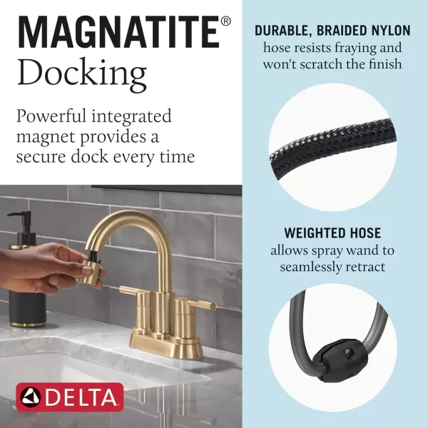 imageDelta Faucet Nicoli PullDown Centerset Bathroom Faucet Black and Gold Bathroom Sink Faucet Bathroom Faucet with Pull Out Sprayer 3Hole Bathroom Faucet Matte BlackChampagne Bronze 25749LFGZPDChampagne Bronze