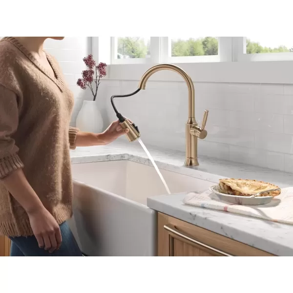 imageDelta Faucet Renaldi Touchless Kitchen Faucet with Touch Technology Brushed Nickel Kitchen Sink Faucet Delta ProClean Faucet Pull Down Kitchen Faucet Lumicoat Arctic Stainless 9184TLARPRDSTLumicoat Champagne Bronze
