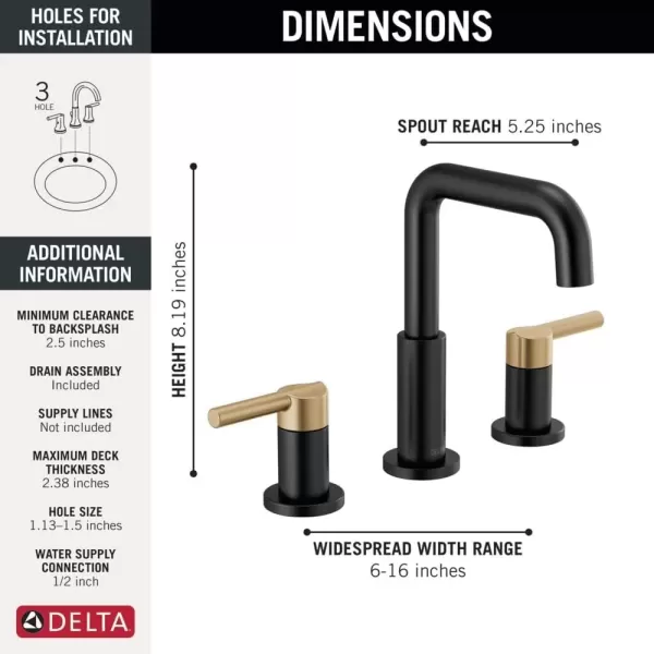 imageDELTA 35849LFBL Nicoli Bathroom Faucet Lever Handle Matte BlackMatte Black  Champagne Bronze