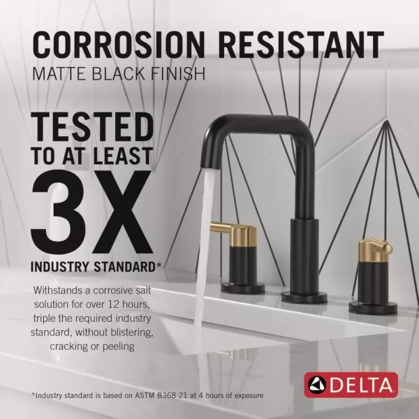 imageDELTA 35849LFBL Nicoli Bathroom Faucet Lever Handle Matte BlackMatte Black  Champagne Bronze