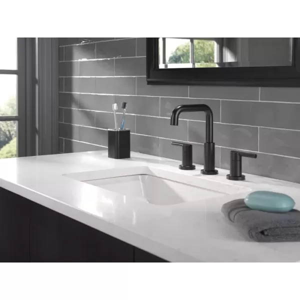 imageDELTA 35849LFBL Nicoli Bathroom Faucet Lever Handle Matte BlackMatte Black