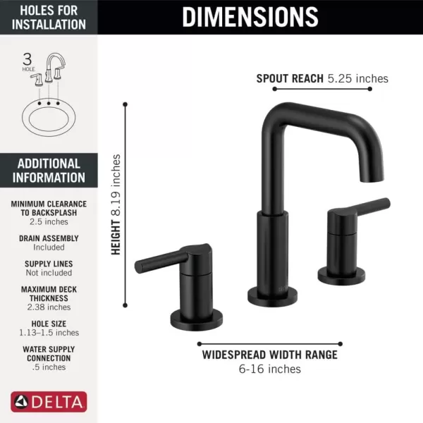imageDELTA 35849LFBL Nicoli Bathroom Faucet Lever Handle Matte BlackMatte Black