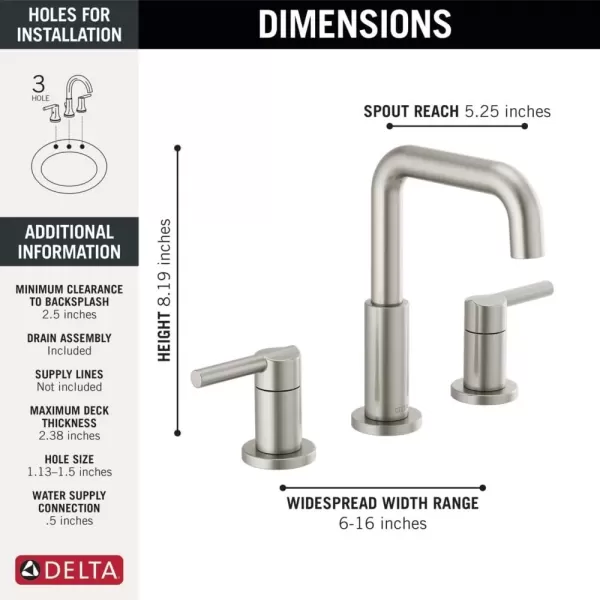 imageDELTA 35849LFBL Nicoli Bathroom Faucet Lever Handle Matte BlackStainless