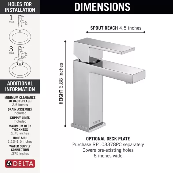 imageDELTA 567LFBLGPMPP Modern Bathroom Faucet 10 GPM Water Flow Matte BlackChrome