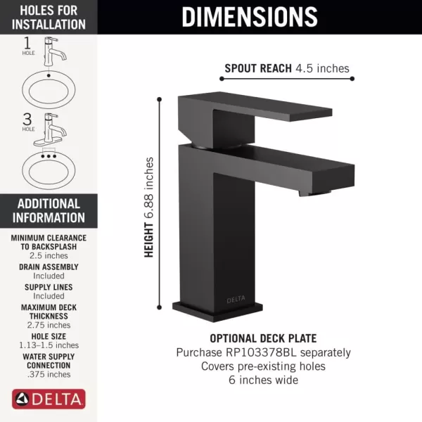 imageDELTA 567LFBLGPMPP Modern Bathroom Faucet 10 GPM Water Flow Matte BlackMatte Black