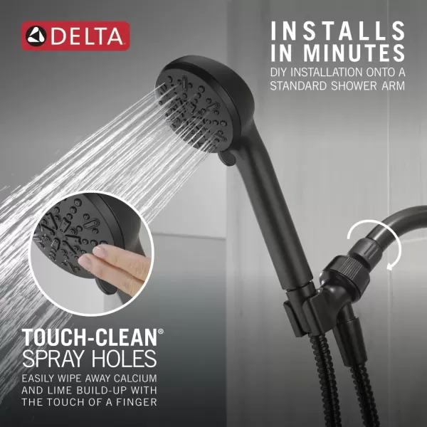 imageDelta Faucet 4Setting Handheld Shower Head Black Shower Head with Hose Showerheads ampamp Handheld Showers Handheld Shower Heads Detachable Shower Head Hand Shower 175 GPM Matte Black 75413BLMatte Black