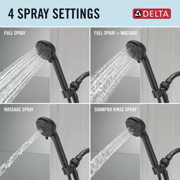 imageDelta Faucet 4Setting Handheld Shower Head Black Shower Head with Hose Showerheads ampamp Handheld Showers Handheld Shower Heads Detachable Shower Head Hand Shower 175 GPM Matte Black 75413BLMatte Black