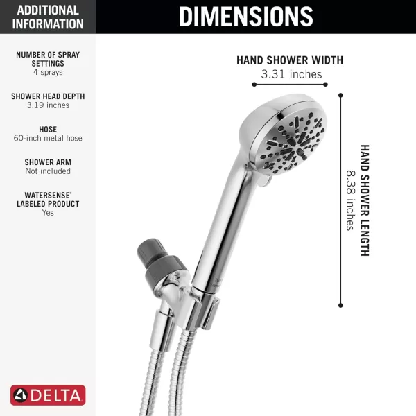 imageDelta Faucet 4Setting Handheld Shower Head Black Shower Head with Hose Showerheads ampamp Handheld Showers Handheld Shower Heads Detachable Shower Head Hand Shower 175 GPM Matte Black 75413BLChrome