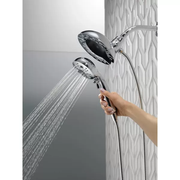 imageDelta Faucet 5Spray In2ition Dual Shower Head with Handheld Spray H2Okinetic Brushed Nickel Shower Head with Hose Showerheads Handheld Shower Heads Magnetic Docking Stainless 58480SS25PK