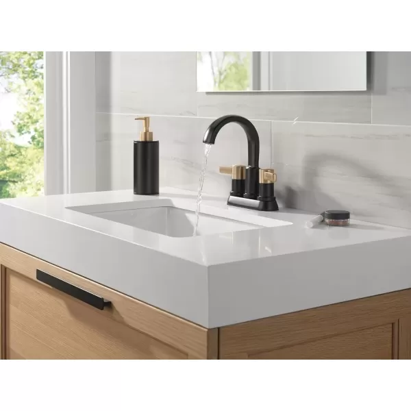 imageDelta Faucet Albion Centerset Bathroom Faucet Matte Black 2Handle Bathroom Faucet Delta Bathroom Sink Faucet Metal PushPop Drain Assembly 12 GPM Flow Rate Matte Black 25855LFBLMatte Black  Champagne Bronze