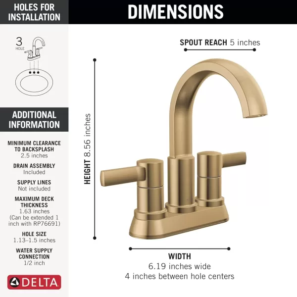 imageDelta Faucet Albion Centerset Bathroom Faucet Matte Black 2Handle Bathroom Faucet Delta Bathroom Sink Faucet Metal PushPop Drain Assembly 12 GPM Flow Rate Matte Black 25855LFBLChampagne Bronze